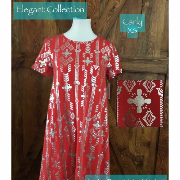 LuLaRoe Elegant Carly, red & silver foil, BNWT XS - Picture 1 of 1
